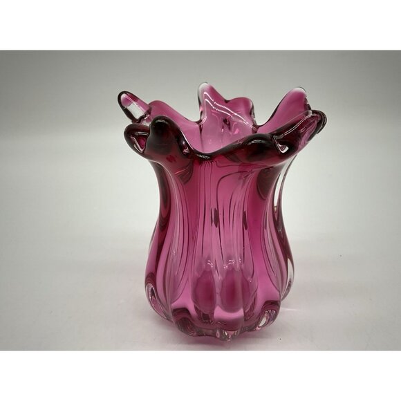 Joseph Hospodka VASE Chribska Glassworks Chzech Bohemian 5 Inch Cranberry VTG - Picture 9 of 15